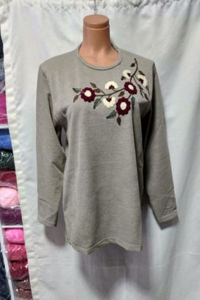 Lila MOTHER'S SWEATER 1 PIECE OPEN COFFEE FOAM COLLAR FLOWER EMBROIDERED QUALITY USED STYLISH