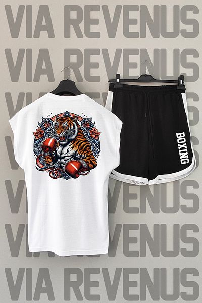 Vordevia Tiger Boxing - Crew Neck White and Black Sports Set, Zero Sleeve