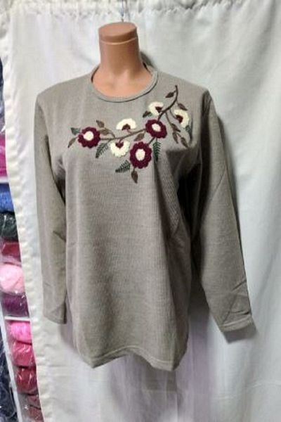 Lila MOTHER'S SWEATER 1 PIECE OPEN COFFEE FOAM COLLAR FLOWER EMBROIDERED QUALITY USED STYLISH