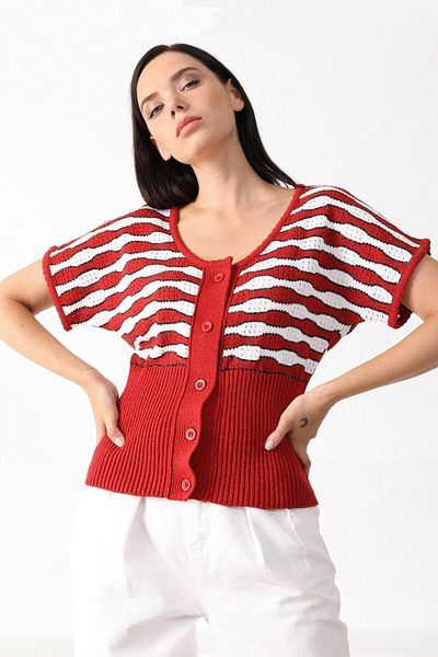 Ferraro Pulover tricot cu model roșu pentru gât cu barcă