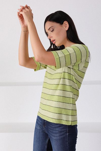 Ferraro Women's Peanut Square Collar Striped Knitwear Sweater