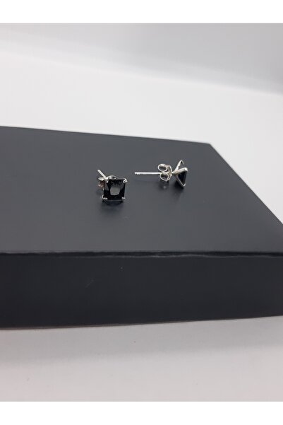 Set 925 Ayar Gümüş 'SİYAH' Zirkon Taşlı Kare Küpe