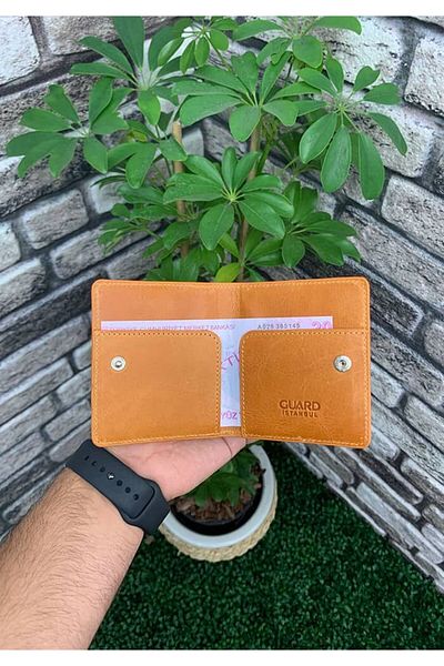 GUARD Antique Tan Placket Design Genuine Leather Card Holder Men's / Women's P5239