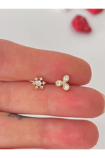 BY DİLEK ÇETİN ACCESSORY Çelik ikili kıkırdak helix tragus piercing (2 adet)