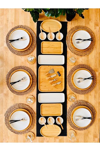 CASA DE BELLA White Porcelain Bamboo - 97 Pieces Breakfast Set for 12 Persons