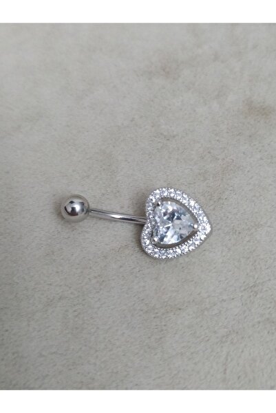 AyçaSilver Cerrahi Çelik, Yüksek Kalite Çok Taşlı Kalbim Göbek Piercing