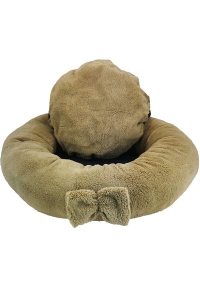 Sdypet Plush Bagel Cat & Small Breed Dog Bed 50cm - Beige