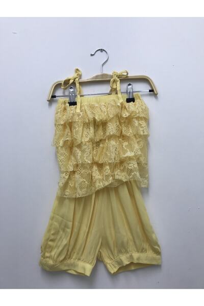 Pitti Kız Çocuk Sarı Dantelli Kısa Tulum 9292