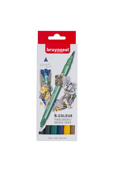 Bruynzeel Fineliner-brush New York Set of 6 Double-Sided Pens 60325406