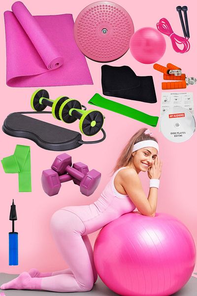 Jet 14 Pilates Ball Set Plates Mat 1 Kg Dumbbell Aerobic Band Squat Wheeled Elastic Sports Equipment