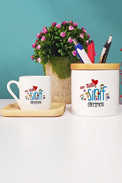 Hedizu Science Teacher Gift Turkish Coffee Cup with Wooden Base and Pen Holder