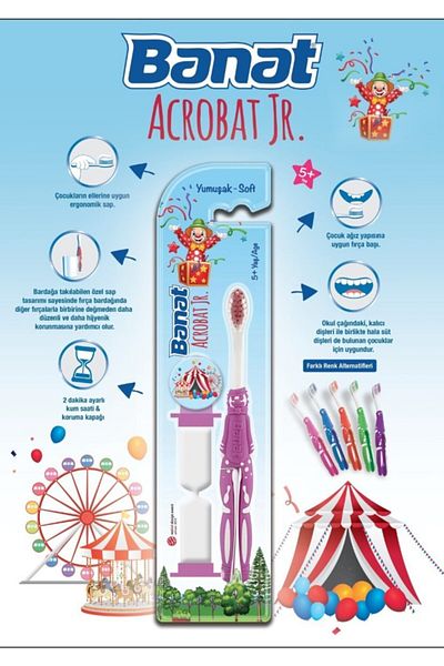 Banat Pink Acrobat Junior Knee Brush - Handle with Cup Attachment