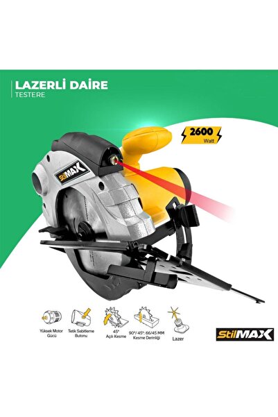 stilmax Lazerli Daire Sunta Kesme Daire Testere Makinesi 2600w 45' Açılı Kesim 2 Yıl Garanti