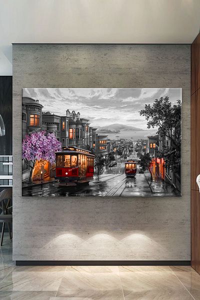 Morfil Sanat Atölyesi Διακοσμητικός πίνακας σε καμβά Tram City Life