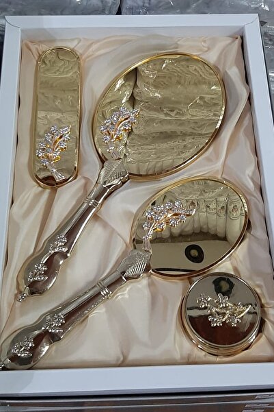 Modanimo Set de piepteni cu oglindă Gold Dowry, cu oglindă pe spate, set de 4...