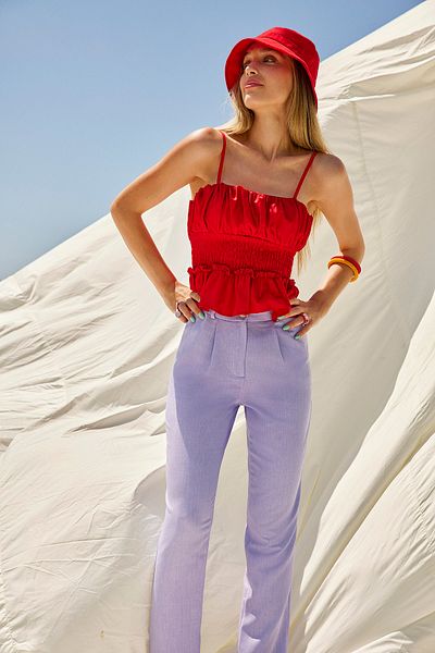Trendyol Collection Fliederfarbene, plissierte, gewebte knöchellange Hose TWOSS21PL0076