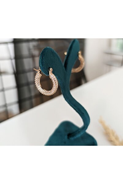 SU PERİSİ TAKI BİJUTERİ Vip Series Gold Zircon Stone Hoop Earrings