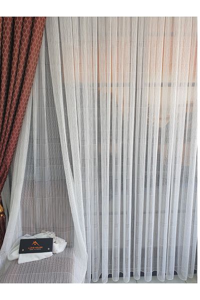lüks House Luxury Scalloped Striped Tulle Curtain Pleat 2.5 Off White (ecru) Color