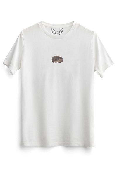 Alfa Tshirt تيشيرت أبيض مطبوع رقميًا على شكل قنفذ حيوان للجنسين