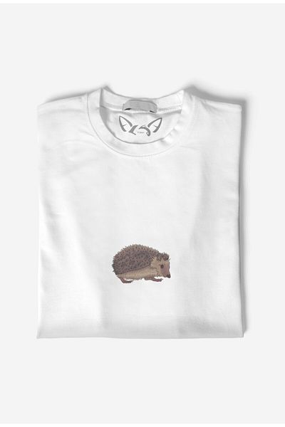 Alfa Tshirt تيشيرت أبيض مطبوع رقميًا على شكل قنفذ حيوان للجنسين