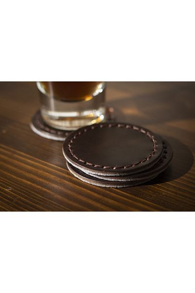 Hi Leather Genuine Leather Coaster Dark Chestnut (SET OF FOUR)