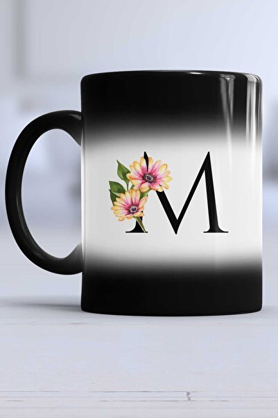 Hedizu كوب سحري على شكل حرف M مزين بالزهور