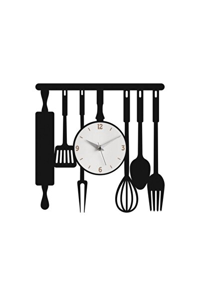 Genel Markalar Siyah Mutfak Temalı Ahşap Duvar Saati Yyy
