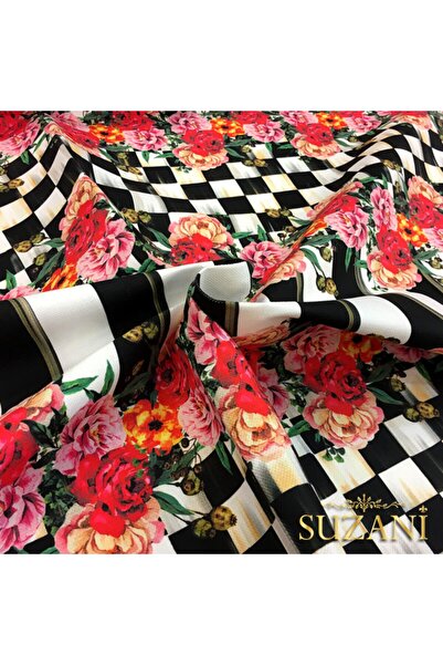 SUZANİ Damalı Çiçekli Dikey Çizgili Kumaş Kms-0622