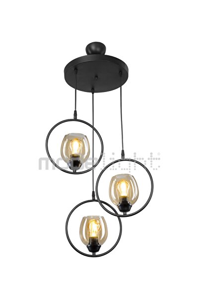 Modelight Karelya Üçlü Avize Siyah - Bal Cam