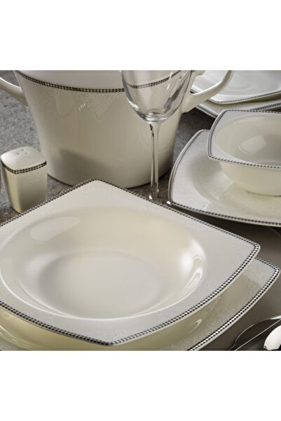 Kütahya Porselen Bone Mare 12 Kişilik 62 Parça Kare Platin Yemek Takımı Bnmr6...