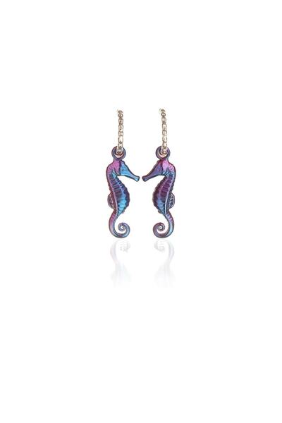 Leerybee Chrome Fuchsia Blue Mixed Color Antiallergic Sea Horse Earrings