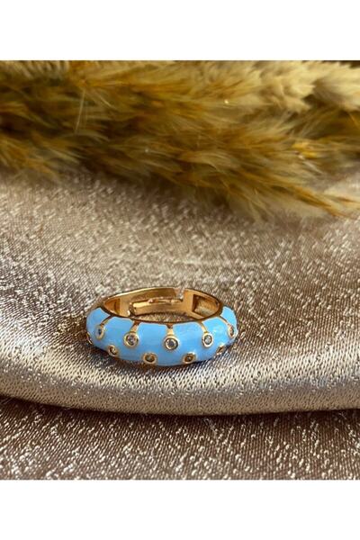 Markiz Takı خاتم مطلي بالمينا باللون الأزرق للنساء قابل للتعديل
