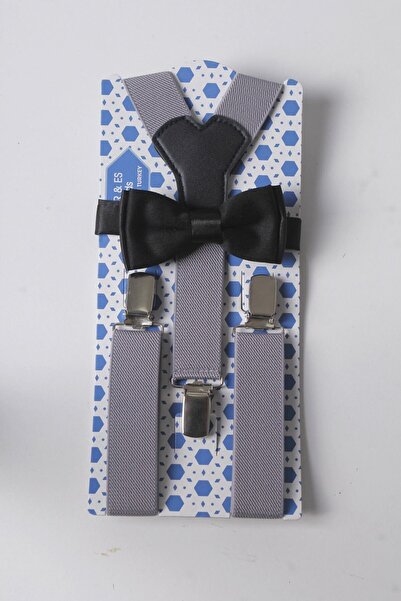 Zaves Set cu bretele și papion pentru copii, gri și negru