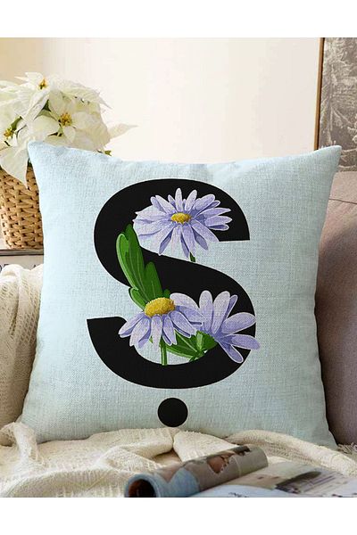 Realhomes Διπλής όψης μπλε φόντο Floral μοτίβο μαύρο γράμμα S Ειδικό σχέδιο Ψηφιακό τυπωμένο κάλυμμα μαξιλαριού Raschel Throw