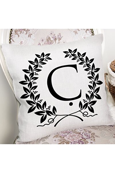 Realhomes Чорно-біла подушка з літерою «Ç» та цифровим принтом, спеціальний дизайн