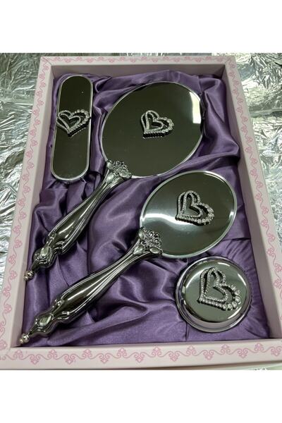 Genel Markalar Saraylı Silver Kalp Model Ayna Tarak Takımı 4’lü Lüks Set