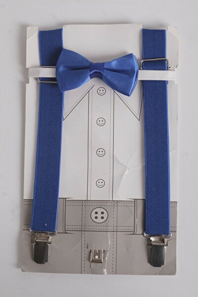 Zaves albastru cobalt Set cu bretele și papion pentru copii, albastru