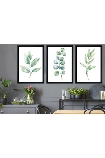Çerçeveli Watercolor Leaves Tablo Seti