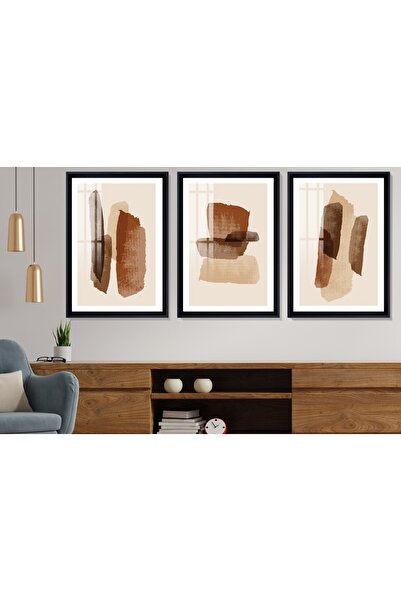 cercevehome Brown Abstract Shapes Tablo Seti