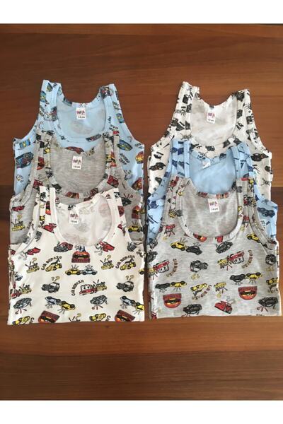 LEYNA BUTİK Boy's Cotton Strappy Patterned Undershirt 12 Pack