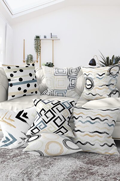 Realhomes Set de 7 huse de pernă cu design cu dungi colorate, cu două fețe, imprimate digital