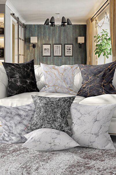 Realhomes 7'li Çift Taraflı Mermer Özel Tasarımlı Dijital Baskılı Kırlent Kıl...