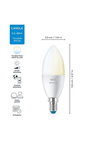 Wiz 40 Watt Yellow and White Ambiance Smart Bulb - E14 Thin Cap - 470 Lumen