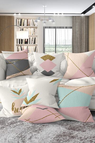 Realhomes Набір з 7 двосторонніх м'яких кольорових чохлів для подушок із золо...