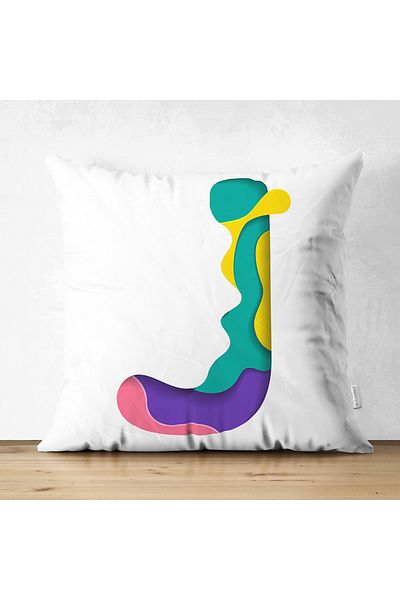 Realhomes Double Sided White Background Colored J Letter Special Design Modern Suede Pillow Throw Pillow Cover