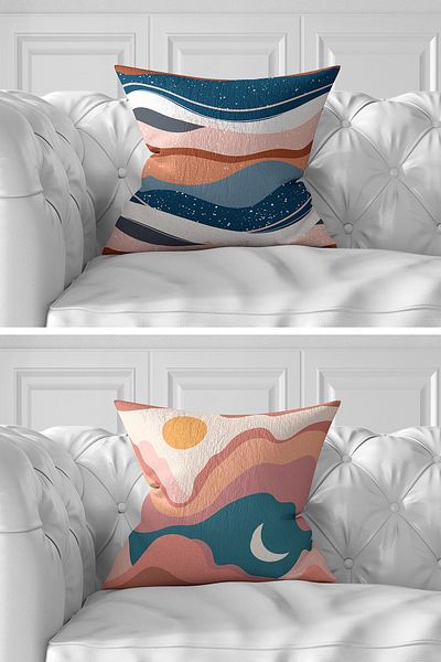 Realhomes Set of 7 Double Sided Special Design Pastel Colored Digital Printed Throw Pillow Covers