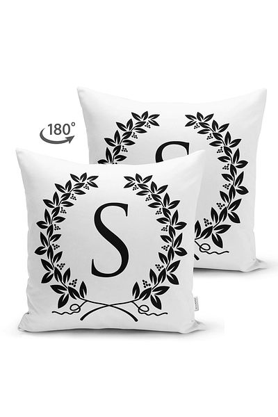 Realhomes Double Sided Black and White Wreathed Letter S Special Design Modern Suede Pillow Throw Pillow Cover