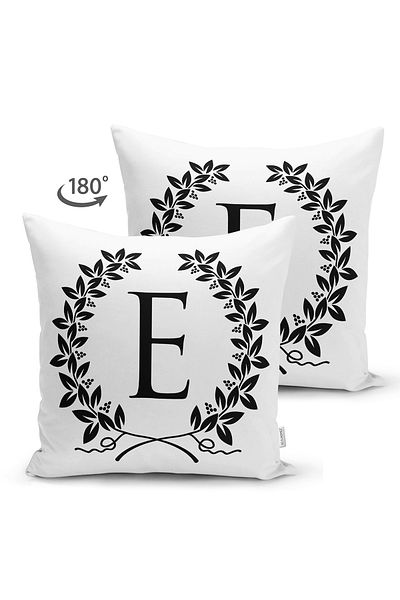 Realhomes Double Sided Black and White Wreathed Letter E Special Design Modern Suede Pillow Throw Pillow Cover
