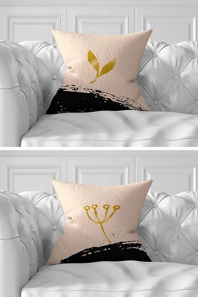 Realhomes Set of 7 Double Sided Special Design Gold Detailed Digital Printed Throw Pillow Covers