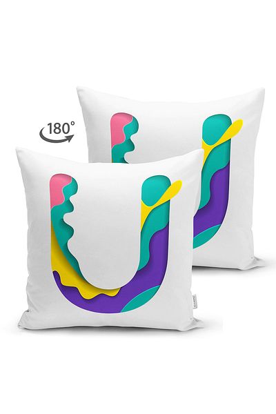 Realhomes Double Sided White Background Colored U Letter Special Design Modern Suede Pillow Throw Pillow Cover